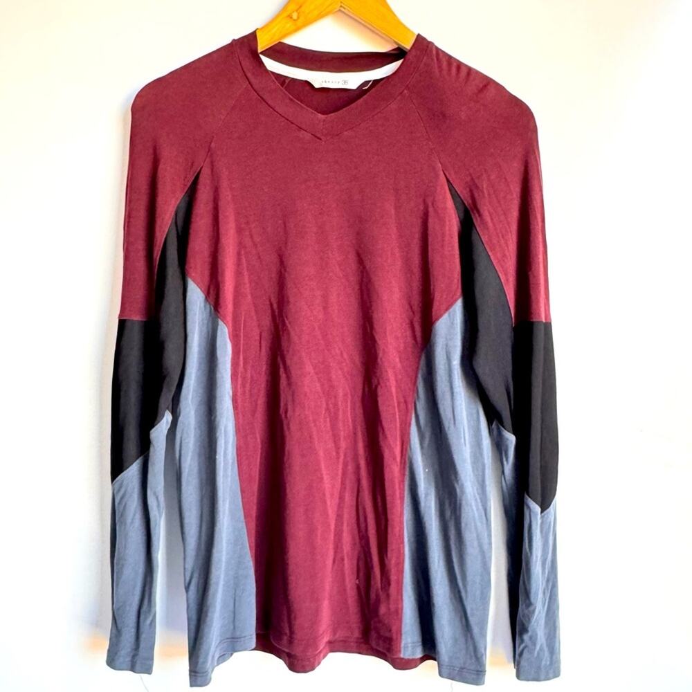 Theory Men's Long Sleeve‎ Tee - Burgundy, Black, and Gray Pima Cotton Comfy med